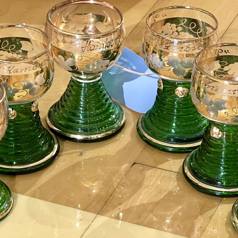 Glasses Hamburg Roemer, Green & Gold, Size: 6 Pcs