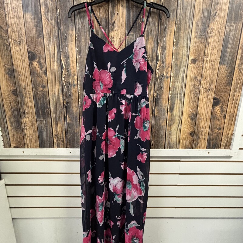 Navy Pink Flower Dress, Size: M