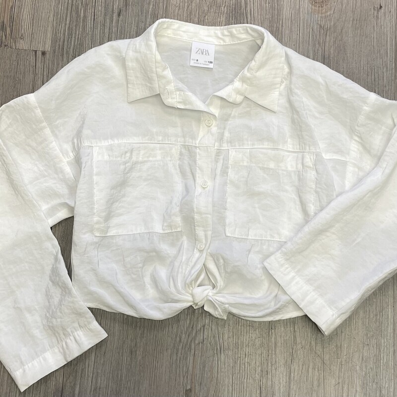 Zara Tie Waist Shirt, White, Size: 8Y