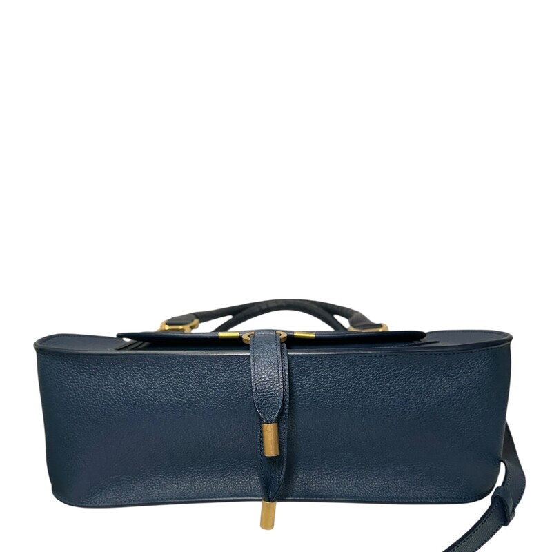 Chloe Marcie Calfskin Satchel  Tapestry Blue Handbag<br />
<br />
Code:F03V599<br />
<br />
Dimensions:<br />
11.1H x 14.2W x 4.8D<br />
<br />
In excellent condition.<br />
<br />
Does not come with the original dust bag or box.