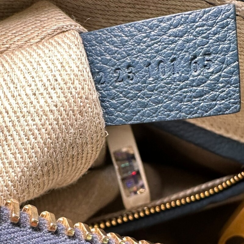 Chloe Marcie Calfskin Satchel  Tapestry Blue Handbag<br />
<br />
Code:F03V599<br />
<br />
Dimensions:<br />
11.1H x 14.2W x 4.8D<br />
<br />
In excellent condition.<br />
<br />
Does not come with the original dust bag or box.