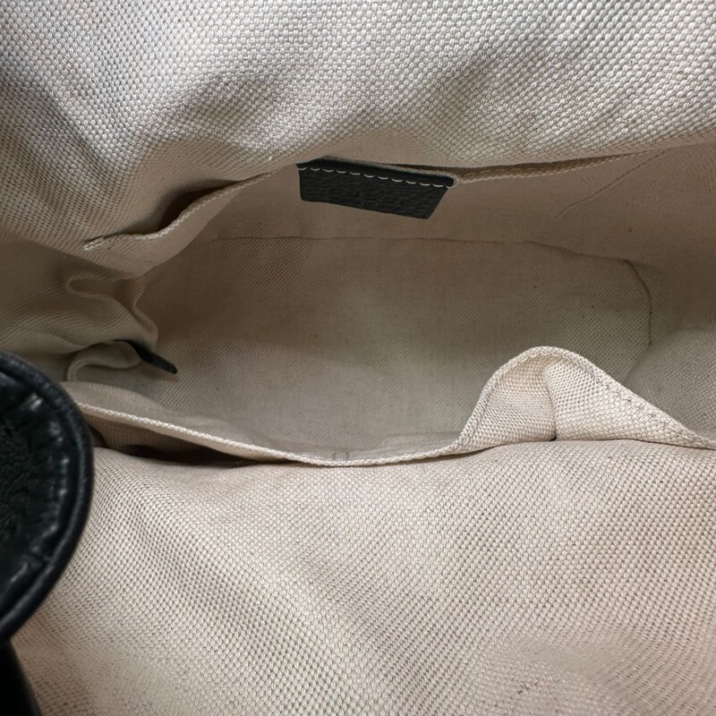 Gucci Bamboo Black Leather Backpack<br />
<br />
Style Code: 387149 .204990<br />
<br />
<br />
Dimensions:9.5 W x 10.5 H x 4 D inches<br />
<br />
In very good condition. Minor wear on the leather buckle.<br />
<br />
Comes with original dust bag. No box.
