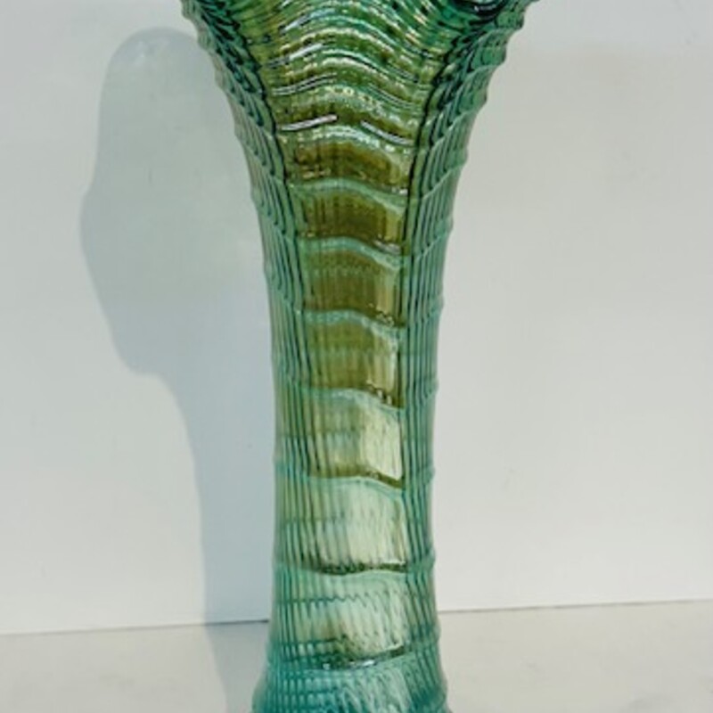 Imperial Ripple Helios Glass Swung Vase
Green Iridescent Size: 5.5 x 13.5H