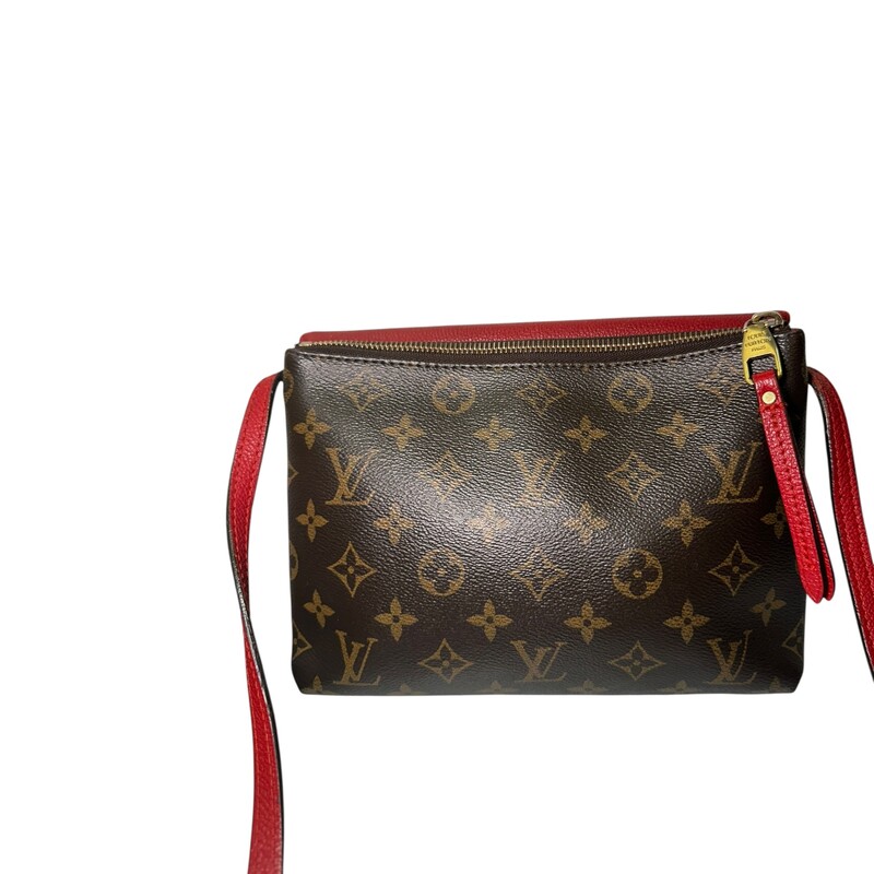 Louis Vuitton Twice Red Monogram Crossbody<br />
<br />
Date Code:FL3185<br />
<br />
Dimensions: 9 L X 6 H inches<br />
<br />
In good condition. Some wear on the leather, interior marks, and some scratching od the hardware.<br />
<br />
Does not come with original dust bag or box.