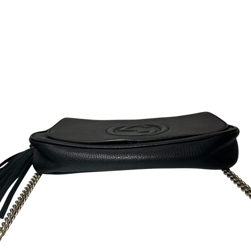 Gucci Soho Black Tassel Crossbody<br />
<br />
Style Code: 33675 213317<br />
<br />
Dimensions: 10 L x 6 H inches<br />
<br />
In very good coniditon. Some minor corner wear and interior marks.<br />
<br />
Does not come with original dust bag or box.