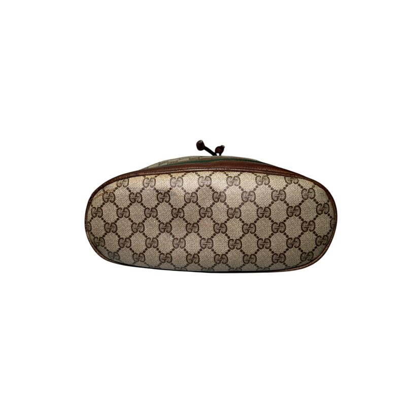 Gucci Bucket Ophidia Crossbody<br />
<br />
Date Code: 00158-4793<br />
<br />
Dimensions: 10 H x 11L inches<br />
<br />
In good condition. Some wear on the piping, marks througout the canvas and some interior waer.<br />
<br />
Does not come with original dust bag or box.