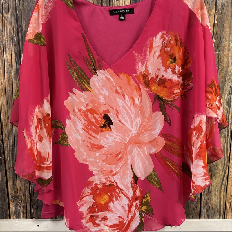 Pink Floral Top, Size: L