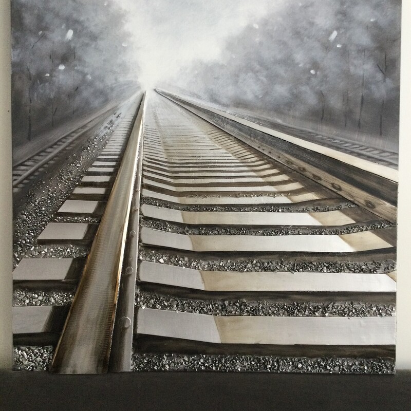 Textured Railway Canvas,
Grey/Silver,
Size: 47 X 47 In