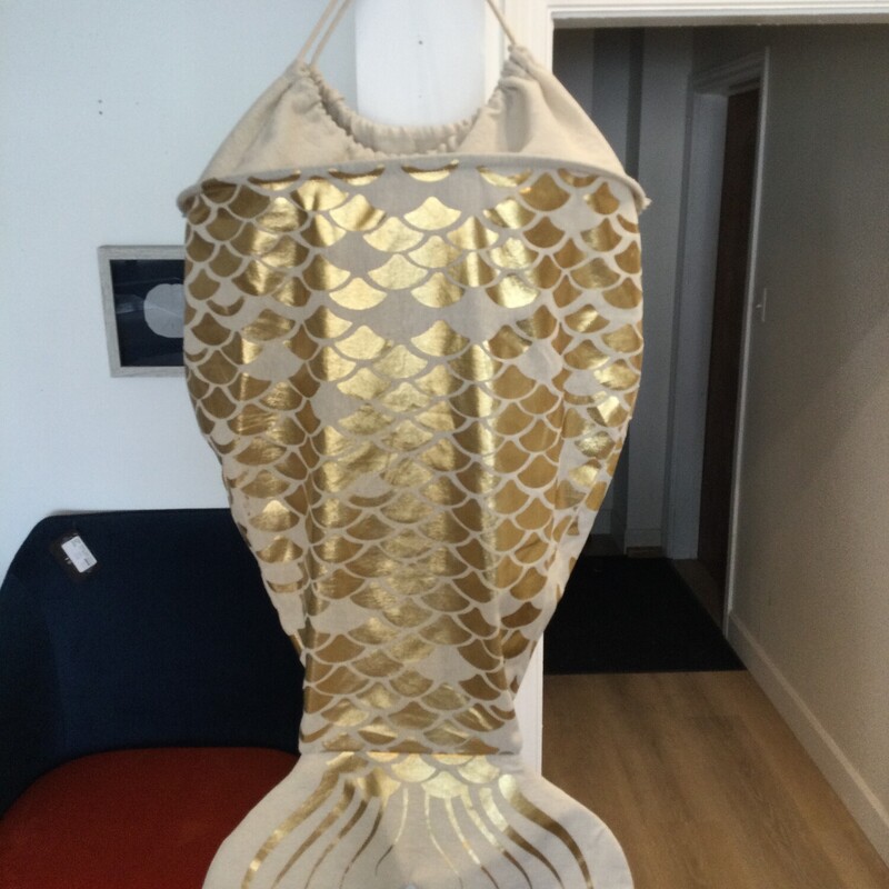 Mermaid Tail Drawstring Bag,
Taupe/Gold,
Size: 34 X 19 In
