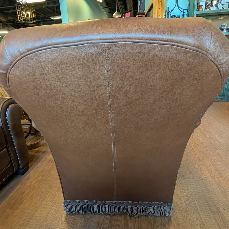 Old Hickory Tannery Swivl, Leather,  Fringe<br />
31 x 31 x 39h