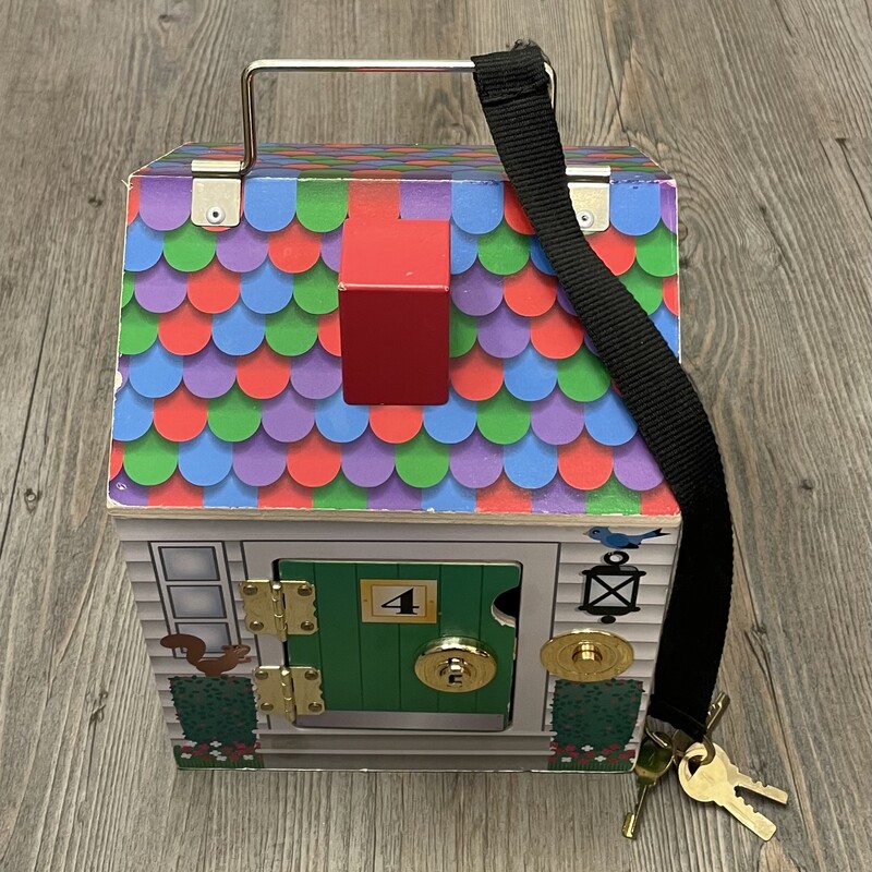 M&D Wooden Door Bell House, Multi, Size: 3Y+
 Doll figurine not Included
AS IS