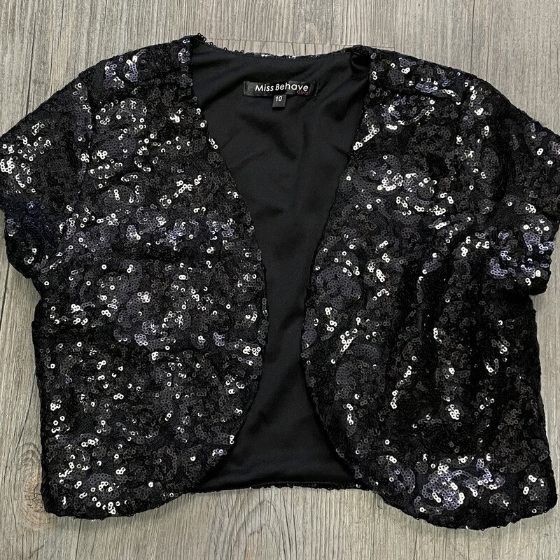 Miss Behave Sequin Bolero, Black, Size: 10Y