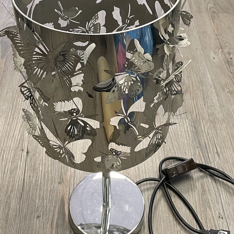 Metal Butterfly Lamp, Silver, Size: 19.5 Inch