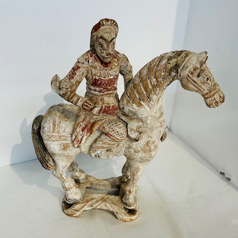 Chinese Carved Warrior on Horse Figurine
Gray Red Brown Size: 9 x 10.5H