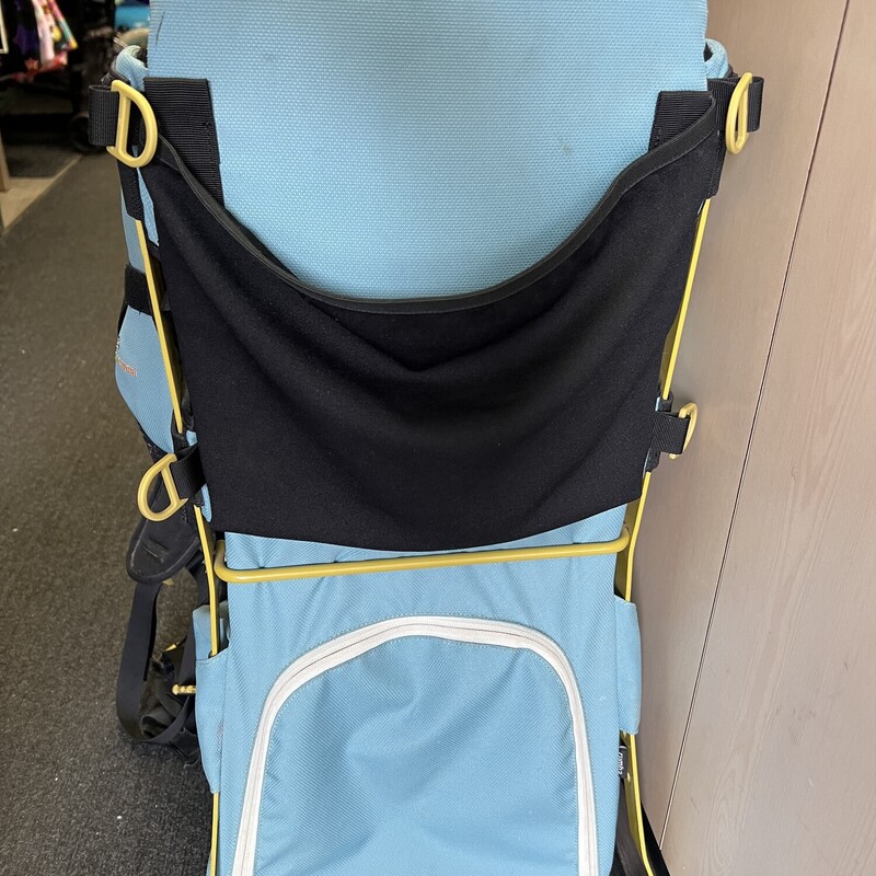 Sherpani Backpack Carrier, Blue, Size: Max 55 Lbs<br />
<br />
<br />
Adjustable sizing fits 17-20-inch torso lengths, and the belt fits waist sizes between 29 and 42 inches<br />
Perforated padding in the lumbar zone, shoulder straps, and waist belt take the edge off the load and transfer the weight to your legs<br />
Fully adjustable and padded child bucket seat creates a fun ride for your growing kid<br />
The five-point foam safety chest plate secures your little one while the adjustable stirrups enable better comfort and circulation to the rider's legs<br />
Detachable sunshade roof blocks UV rays and light showers<br />
Large front pockets provide plenty of room for diapers, lunch, and extra layers during your hike<br />
A fold-out kickstand makes loading and unloading easy<br />
Sliding sternum strap and adjustable load lifter stabilizer straps dial in a perfect fit for junior<br />
Made from mostly recycled nylon, the Rumba helps reduce unhealthy manufacturing processes