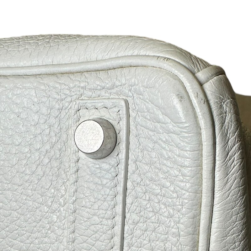 Hermes Birkin Clemence Leather  Palladium Hardware<br />
<br />
Size 30<br />
<br />
Date Code: M in Square<br />
<br />
Dimensions: 11.5 W x 9 H x  6 D inches<br />
<br />
In good condition. Wear on the handles, marks through out the leather,and intetrior marks. Missing lock but has keys.<br />
<br />
Comes with the original dust bag. No box or other accessories included. Does not come with the original lock.