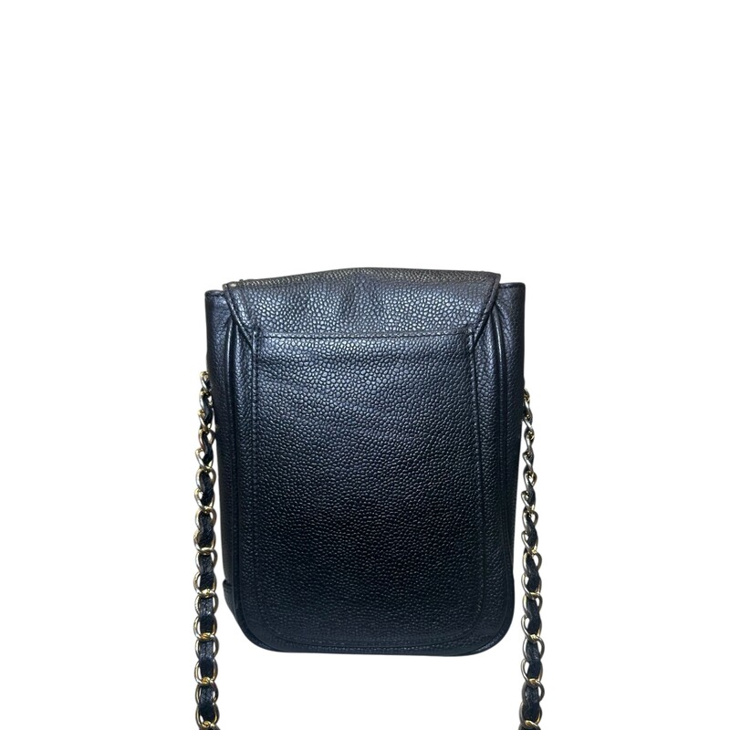 Chanel Penguin Caviar Crossbody 1991-1994 Collection<br />
<br />
Date Code: 2458630<br />
<br />
Dimensions: 9 H x 5.4 L inches<br />
<br />
In good condition. Original leather interior has been removed. Hologram has been removed. Discoloration and scratching of hardware and interior marks.<br />
<br />
Comes with the original authenticity card. Does not come with original dust bag or box.