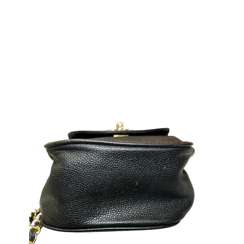 Chanel Penguin Caviar Crossbody 1991-1994 Collection<br />
<br />
Date Code: 2458630<br />
<br />
Dimensions: 9 H x 5.4 L inches<br />
<br />
In good condition. Original leather interior has been removed. Hologram has been removed. Discoloration and scratching of hardware and interior marks.<br />
<br />
Comes with the original authenticity card. Does not come with original dust bag or box.
