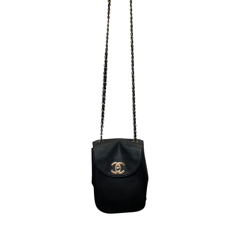 Chanel Penguin Caviar Crossbody 1991-1994 Collection<br />
<br />
Date Code: 2458630<br />
<br />
Dimensions: 9 H x 5.4 L inches<br />
<br />
In good condition. Original leather interior has been removed. Hologram has been removed. Discoloration and scratching of hardware and interior marks.<br />
<br />
Comes with the original authenticity card. Does not come with original dust bag or box.