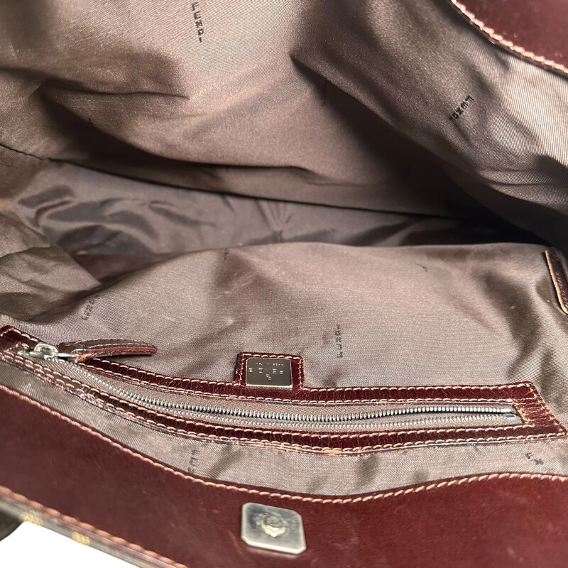 Fendi Zucca Logo Tote<br />
<br />
Serial Code: 71-16328-0--012<br />
<br />
Dimensions: 14L x 11H inches<br />
<br />
In very good condition. Some scratches on the leather strap and leather bottom.<br />
<br />
Does not come with original dust bag or box.