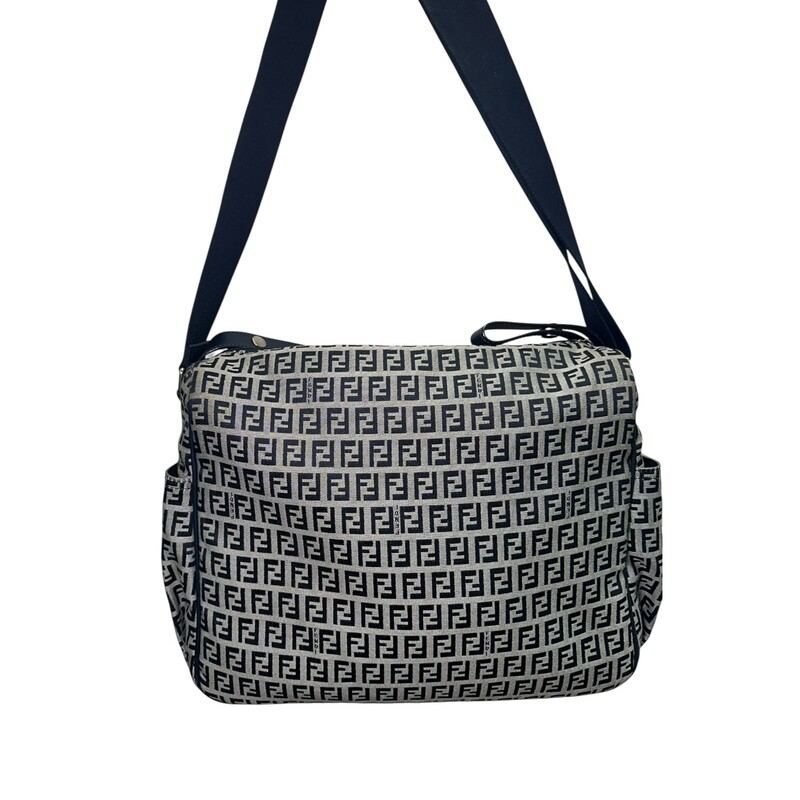Fendi Zucca Diaper Logo Navy Messanger Bag<br />
<br />
Serial Code:7VB009-FOT 189-3355<br />
<br />
Dimensions: 12 L X 11 H inches<br />
<br />
In very good condition. Some marks on the canvas and some minor marks on the interior.<br />
<br />
Does not come with original dust bag or box.