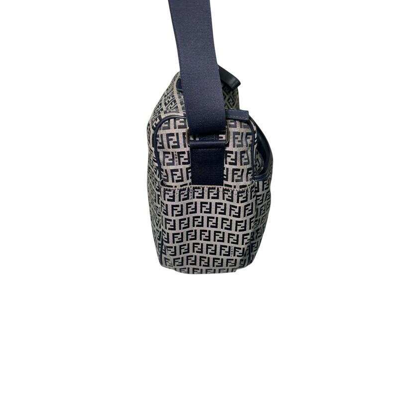 Fendi Zucca Diaper Logo Navy Messanger Bag<br />
<br />
Serial Code:7VB009-FOT 189-3355<br />
<br />
Dimensions: 12 L X 11 H inches<br />
<br />
In very good condition. Some marks on the canvas and some minor marks on the interior.<br />
<br />
Does not come with original dust bag or box.