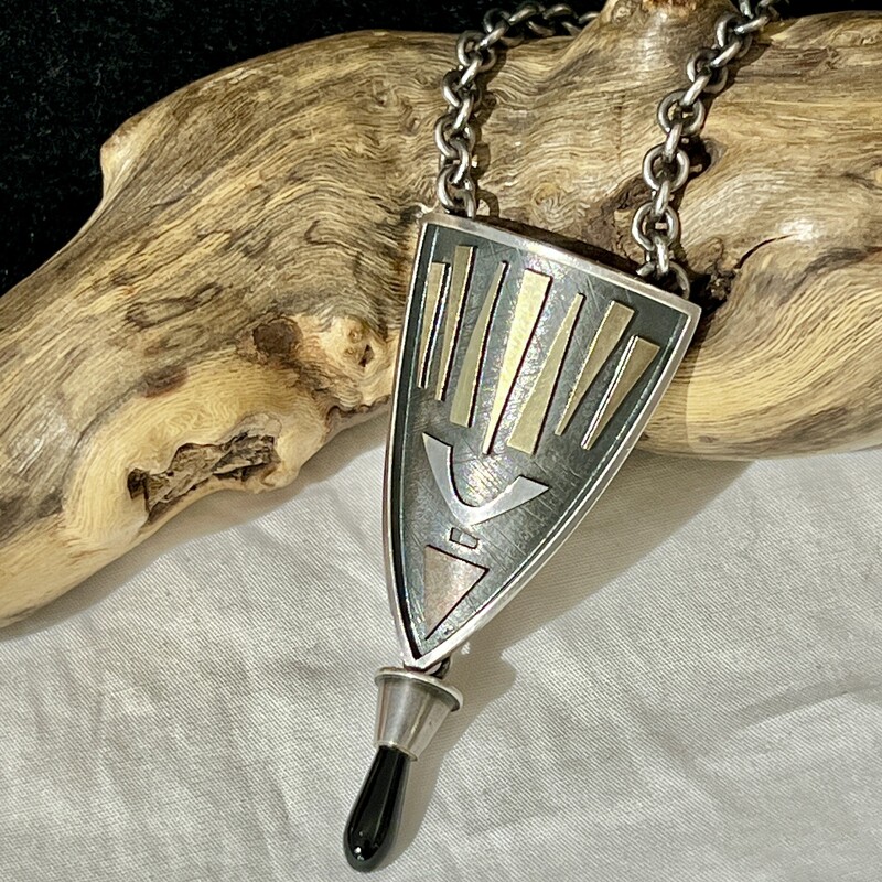 Sterling shield pendant with black stone necklace
