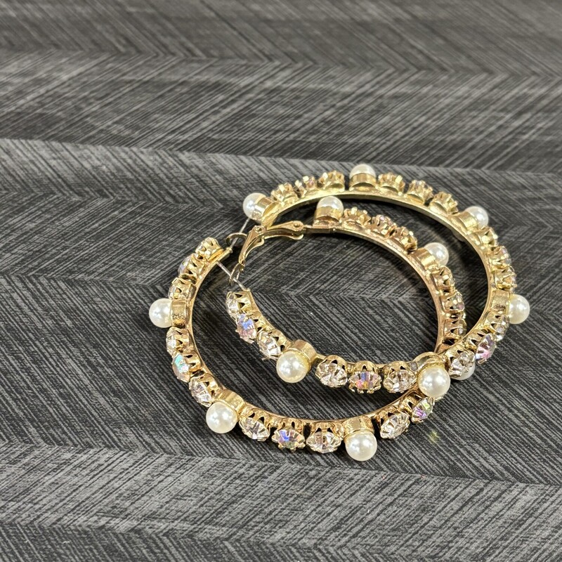 Pearl/Shiny Hoop Earrings, Size: 2.5 Inches