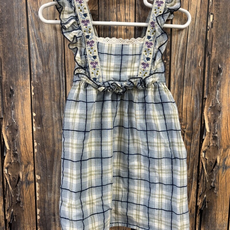 Blue Plaid Flower Dress, Size: 3T