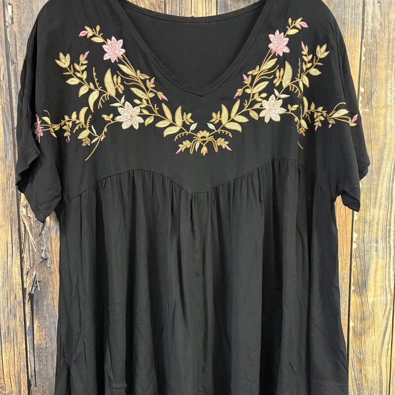 Black W/gold Flowers Shir, Size: Large