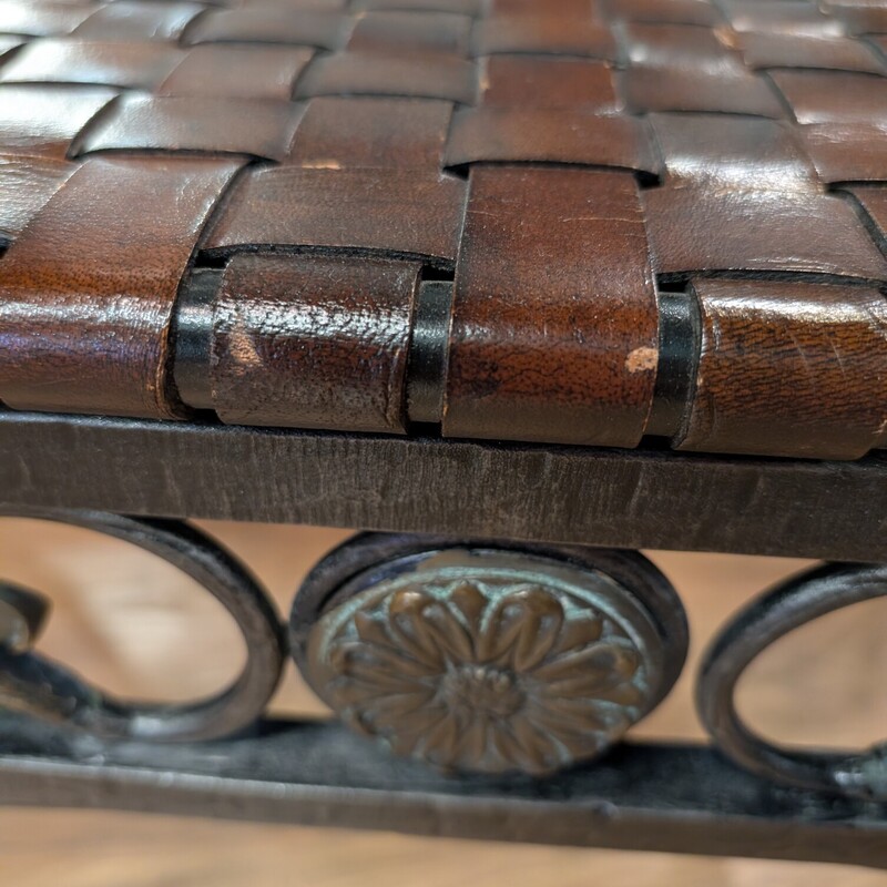 Iron/leather Bench, Heavy, Woven
39 x 17 x 27h Seat Height 20
