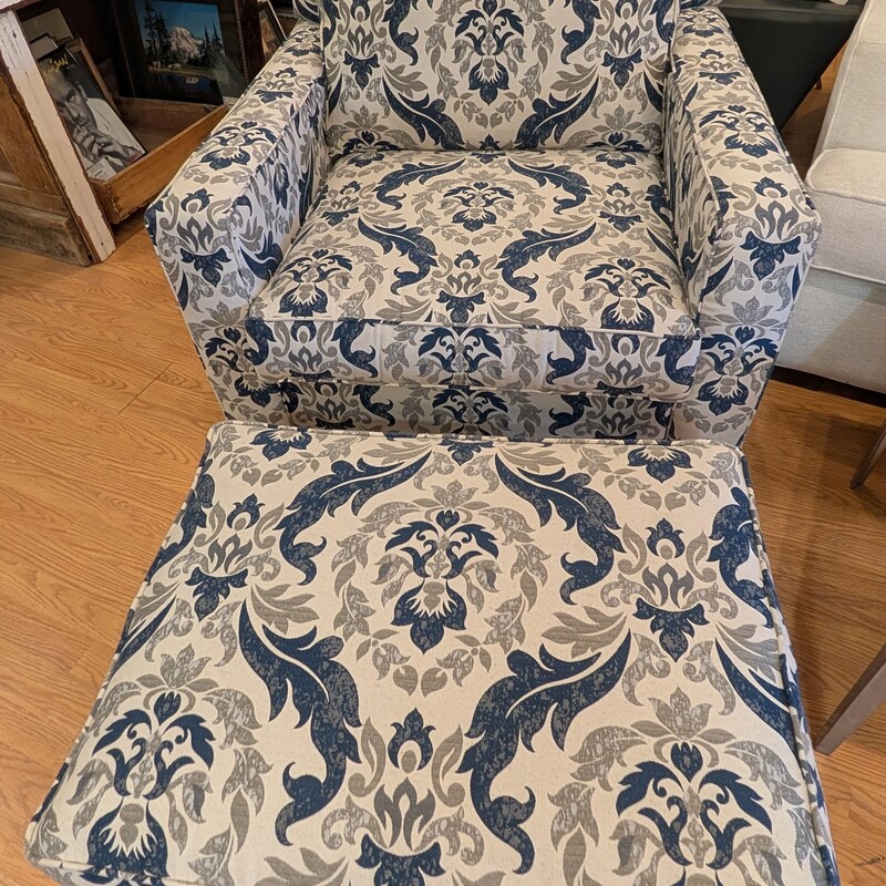 Pasha Accent Chair & Ott, Blu/Gray,
37w x 36d x 34h