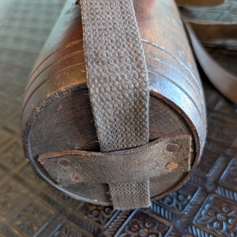 Antique Carved Wood Keg, Strap With Stopper
7.5w x 4.5h