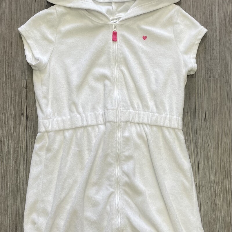 Carters Terry Hooded Cover Up Dress, White, Size: 8Y
