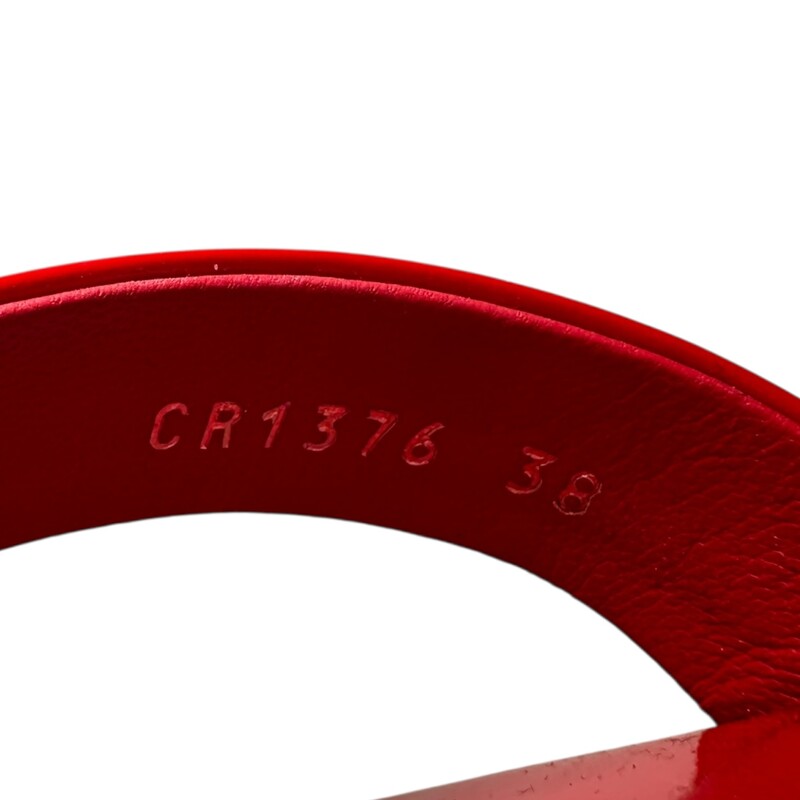 Dolce & Gabbana Keira Red Logo Heel<br />
Size: 38<br />
Heel Height: 4 inches<br />
<br />
Style Code: CR1376<br />
<br />
Very Good condition. No visible scratches or scuffs.  Slight wear on the bottom of the soles.<br />
<br />
Comes with original dust bag and box.