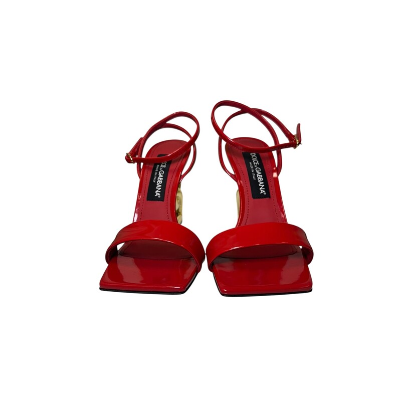 Dolce & Gabbana Keira Red Logo Heel<br />
Size: 38<br />
Heel Height: 4 inches<br />
<br />
Style Code: CR1376<br />
<br />
Very Good condition. No visible scratches or scuffs.  Slight wear on the bottom of the soles.<br />
<br />
Comes with original dust bag and box.