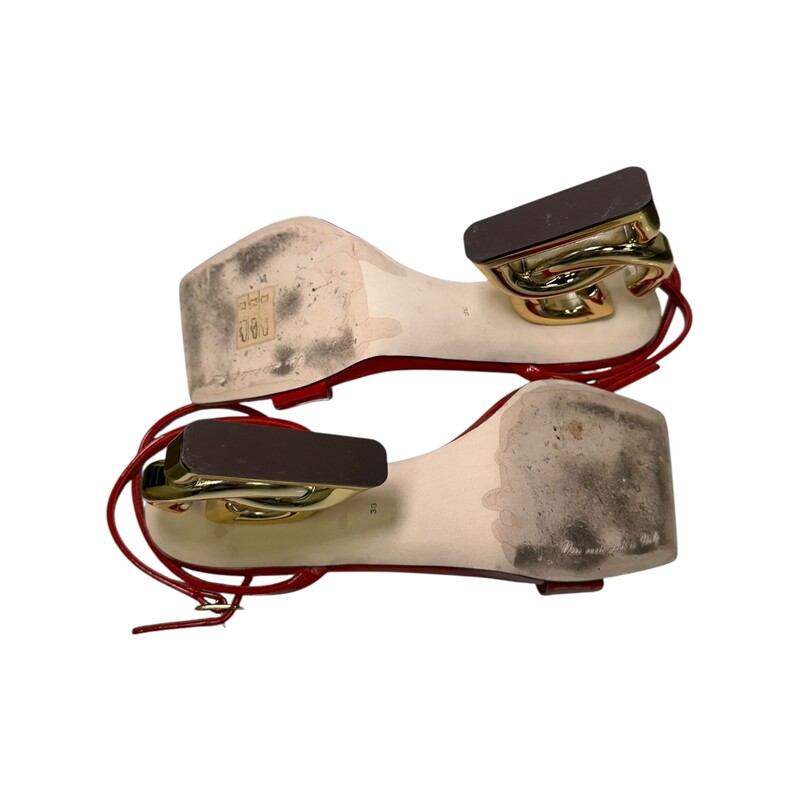 Dolce & Gabbana Keira Red Logo Heel<br />
Size: 38<br />
Heel Height: 4 inches<br />
<br />
Style Code: CR1376<br />
<br />
Very Good condition. No visible scratches or scuffs.  Slight wear on the bottom of the soles.<br />
<br />
Comes with original dust bag and box.