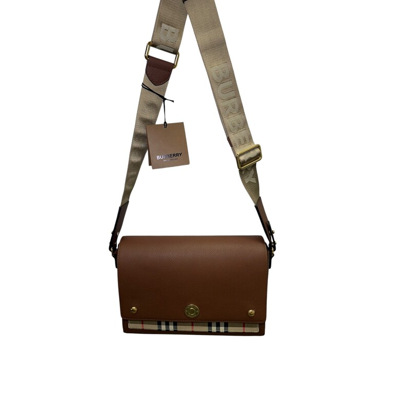 Burberry Note Vintage Check Pattern  Crossbody<br />
<br />
Serial Code:ITPELMAG8526PRA<br />
<br />
Dimensions:10 W x 7 H x 3 D inches<br />
<br />
In excellent condition. Like new.<br />
<br />
Comes with original dust bag and box.