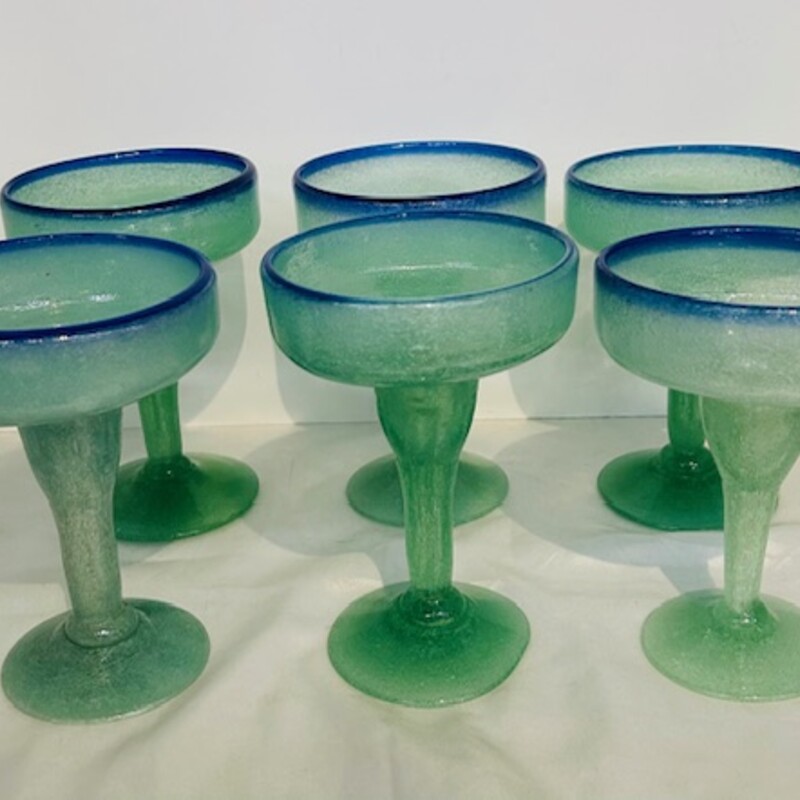 Set of 6 Blown Glass Margarita Glasses
Green Blue Size: 4.5 x 6.5H