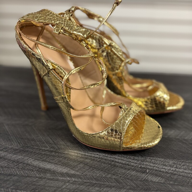 Strappy Gold Heels, Size: 8.5