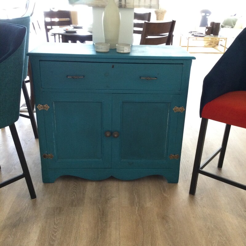 Upcycled Vintage Cabinet,
Teal,
Size: 38.5 X 16.5 X 35 In