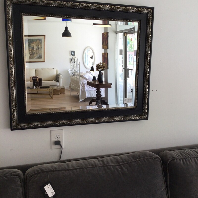 Framed Mirror,
Black/Antiqued Silver ,
Size: 35 X 29 In