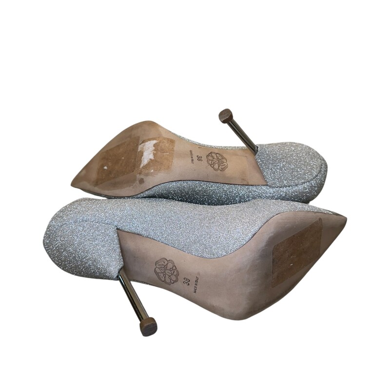 Alexander Mcqueen Punk Spike Silver Glitter Heels<br />
<br />
Size 38<br />
<br />
Code: B70848<br />
<br />
Good Condition<br />
<br />
Does not come with the original dust bag or box