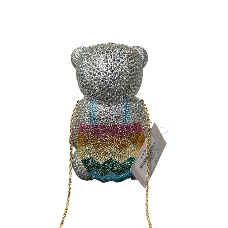 Gucci Teddy Bear Minaudière Handbags<br />
<br />
In excellent condition. New with the tag.<br />
<br />
Comes with the original dust bag and box.<br />
<br />
The GG style minaudière, shaped like a teddy bear, features silver-toned and black brass, adorned with hand-applied clear and black crystals. This version showcases resin eyes that gleam in a rich brown. Enhancing its luxurious appeal, a gold-toned Interlocking G chain strap complements the bag. The inside offers room for essentials, presented in a refined creamy-white shade.