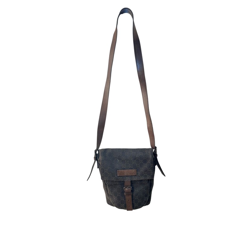 Gucci Monogram Brown Crossbody<br />
<br />
Date Code: 101654 002404<br />
<br />
Dimensions: 12 L X 10 H inches<br />
<br />
In very good condition. Some minor scratching of the hardware.<br />
<br />
Comes with original dust bag. No box.