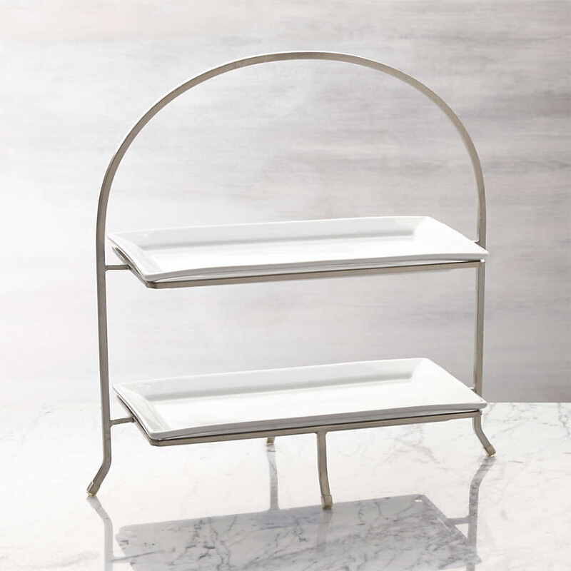 Crate & Barrel 2 Tiered Server with Plates<br />
White Silver Size: 16.5 x 18H<br />
Retails: $69.95