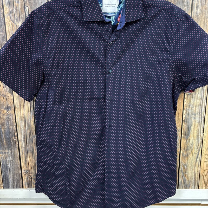 Navy Pink Button Up, Size: M, Denim and flower