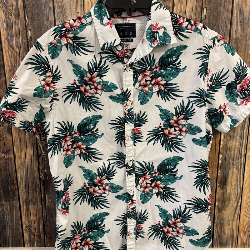 Hawaiian Shirt, Size: M Slim, Denim and flower