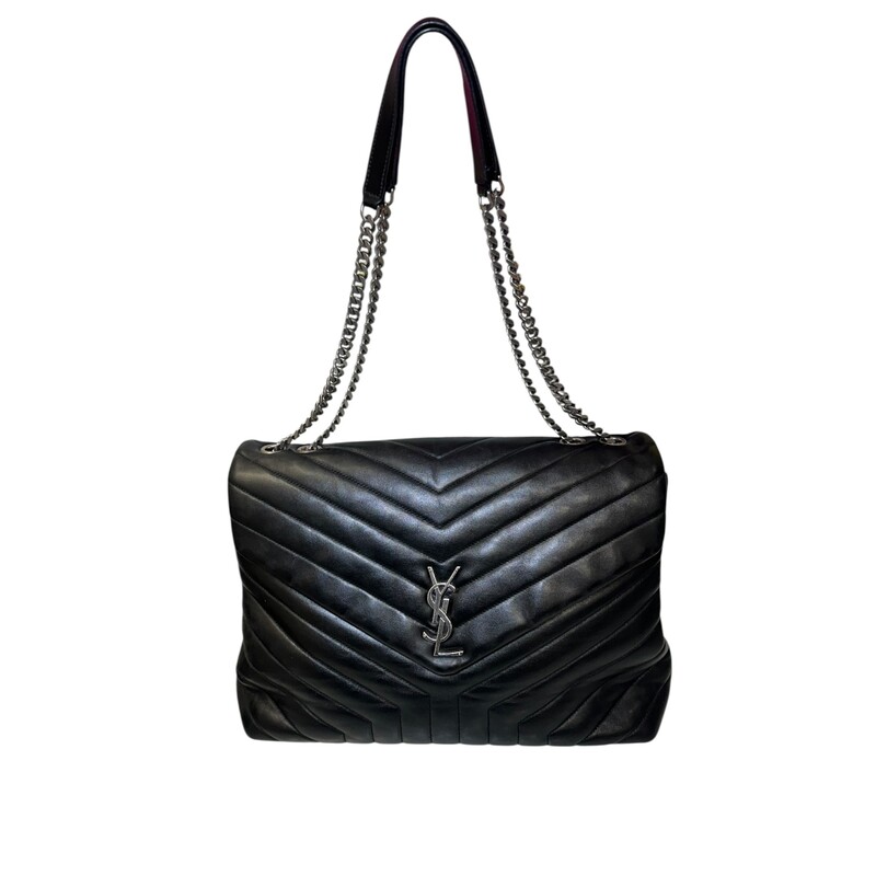 Saint Laurent LouLou Chevron Leather Chain Bag<br />
<br />
Serial Code:GUE574947.0920<br />
<br />
Dimensions:<br />
14W x 10.5H x 6D<br />
11 handle drop<br />
20 strap drop<br />
<br />
In very good condition. Some corner wear and scratching of the hardware.<br />
<br />
Does not come with original dust bag or box.