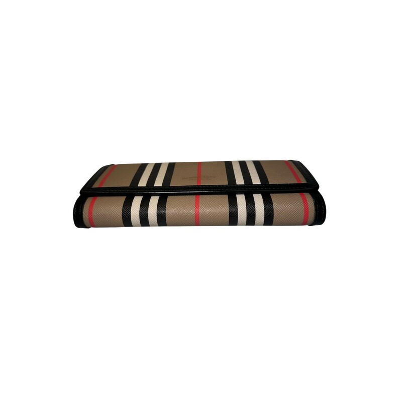 Burberry Icon Canvas Check Wallet<br />
<br />
Dimensions:7 3/4 W  x 4 H x 3/4 D inches<br />
<br />
In very good condition. Some minor scratches on the canvas.<br />
<br />
Does not come with the original dust bag or box.